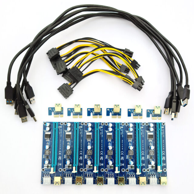 6x Stück PCIe Riser x1-x16 Extender ZEC ETH BTC Mining !neue 009s Version!